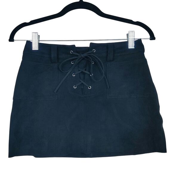 Club Exx Faux Suede Stretch Cut Off Lace Up Mini Skirt XS Rave Gothic Festival - Picture 1 of 10